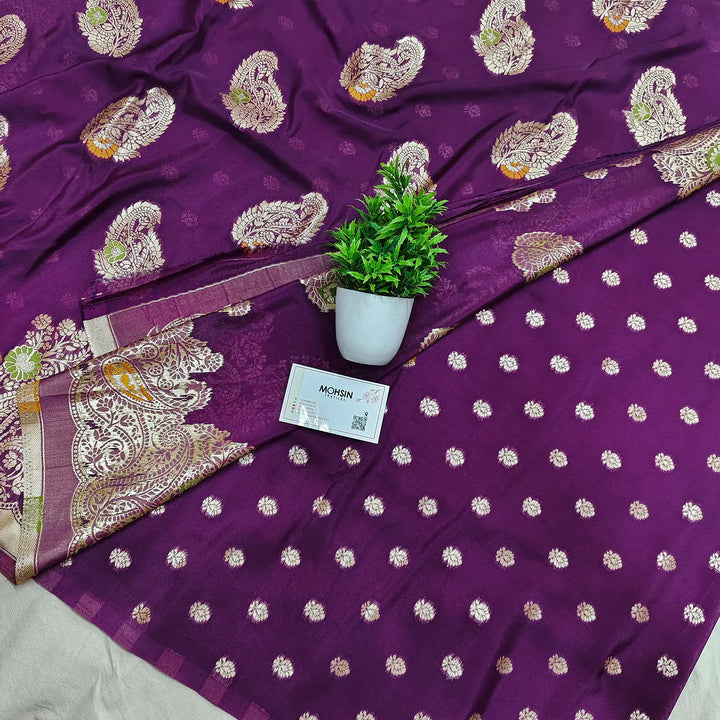 Purple Matt Zari Georgette Silk Banarasi Saree