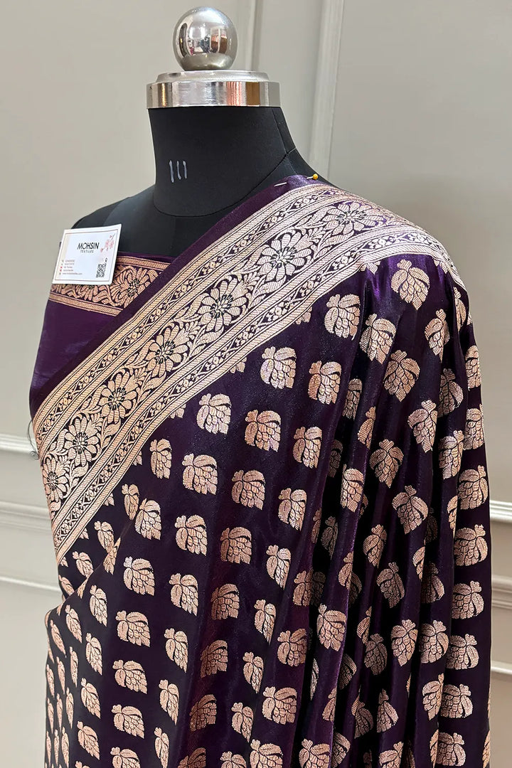 Purple Naagmani Buti Katan Silk Banarasi Saree