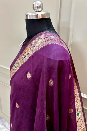 Purple Resham Zari Dupion Silk Banarasi Saree
