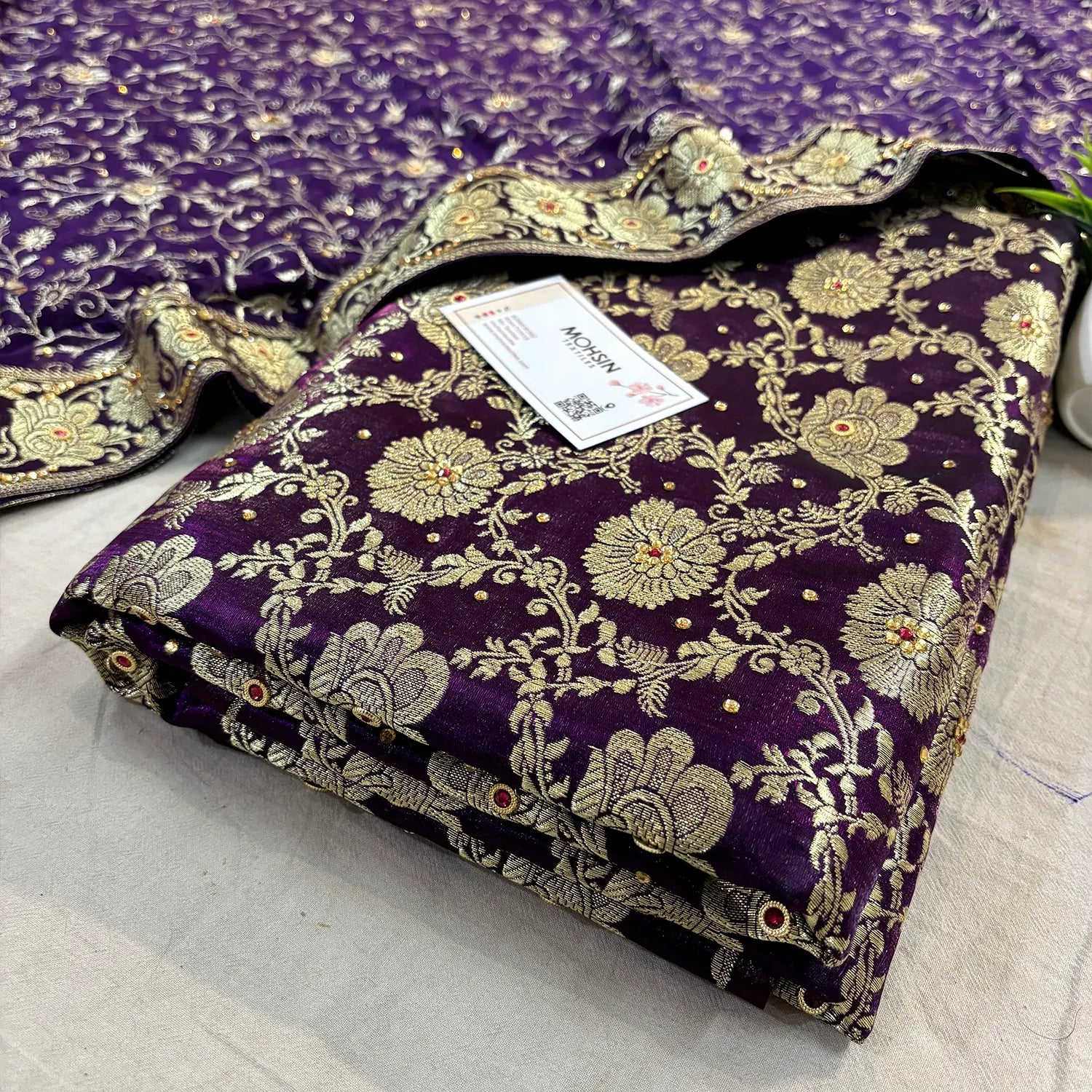 Purple Stone Work Kimkhab Silk Banarasi Gharara
