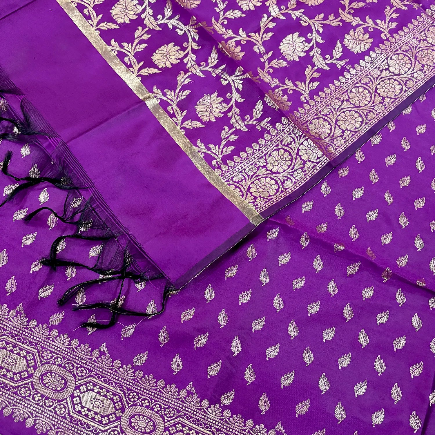 Purple Sunehri Pankh Satin Silk Banarasi Suit