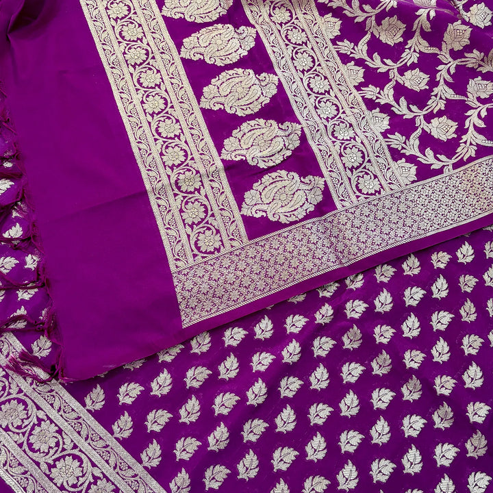 Purple Tedhi Patti Katan Silk Banarasi Suit