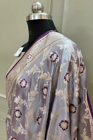 Purple Zahra Jaal Katan Silk Banarasi Saree
