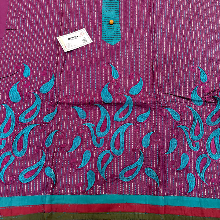 Purple and Firozi Embroidery Work Cotton Silk Salwar Suit