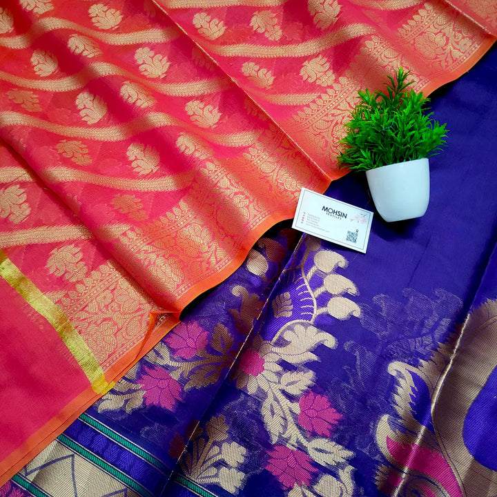 Purple and Pink Plain Skirt Border Banarasi Silk Suit