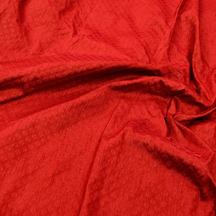 Red Brocade Cotton Silk Banarasi Fabric