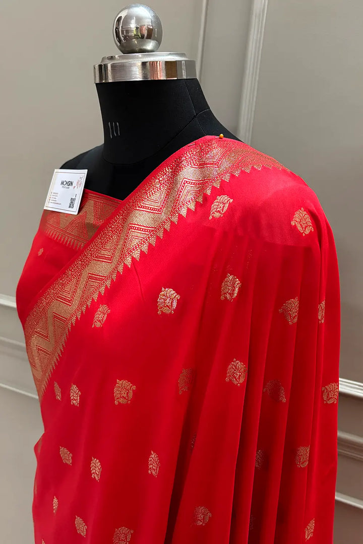 Red Golden Zari Dola Silk Banarasi Saree