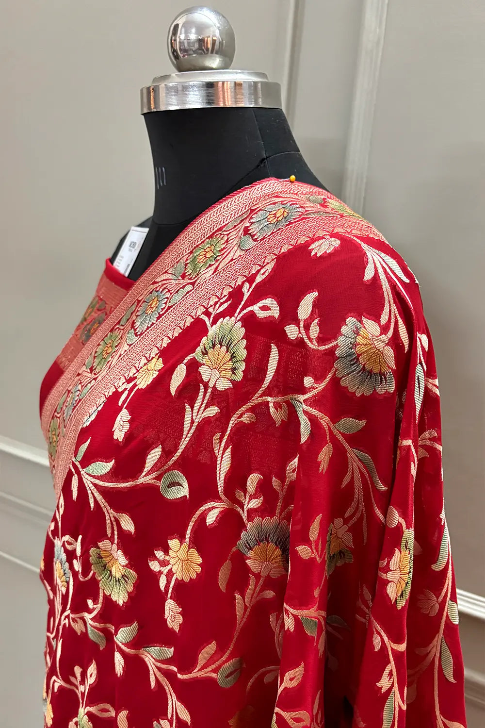 Red Golden Zari Georgette Silk Banarasi Saree