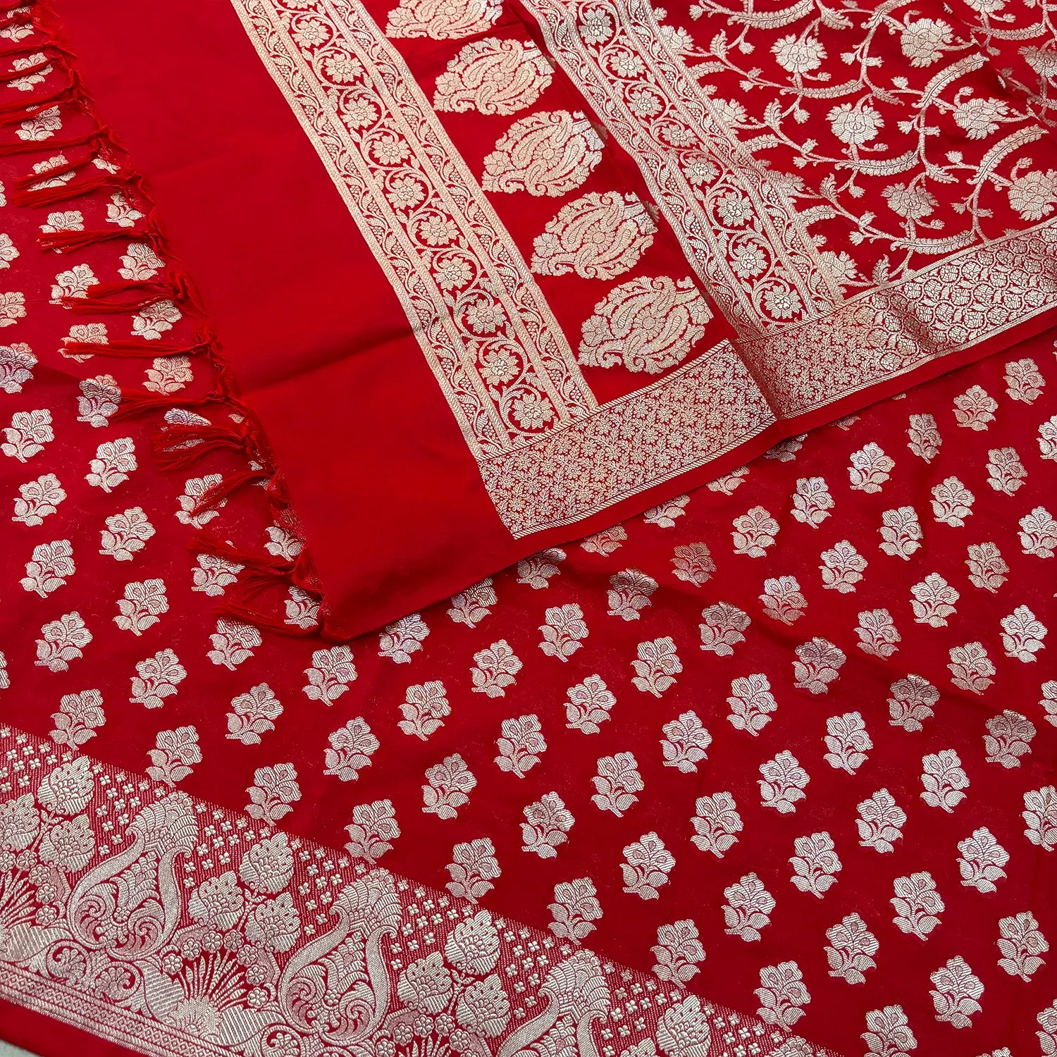Red Golden Zari Katan Silk Banarasi Suit