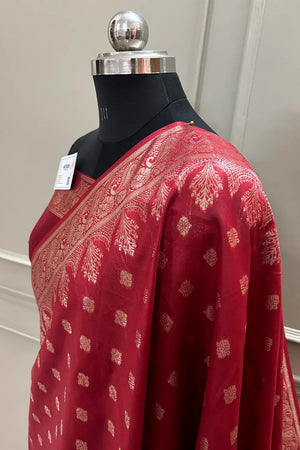 Maroon Golden Zari Silky Banarasi Saree