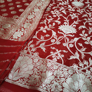 Red Handloom Georgette Silk Banarasi Suit