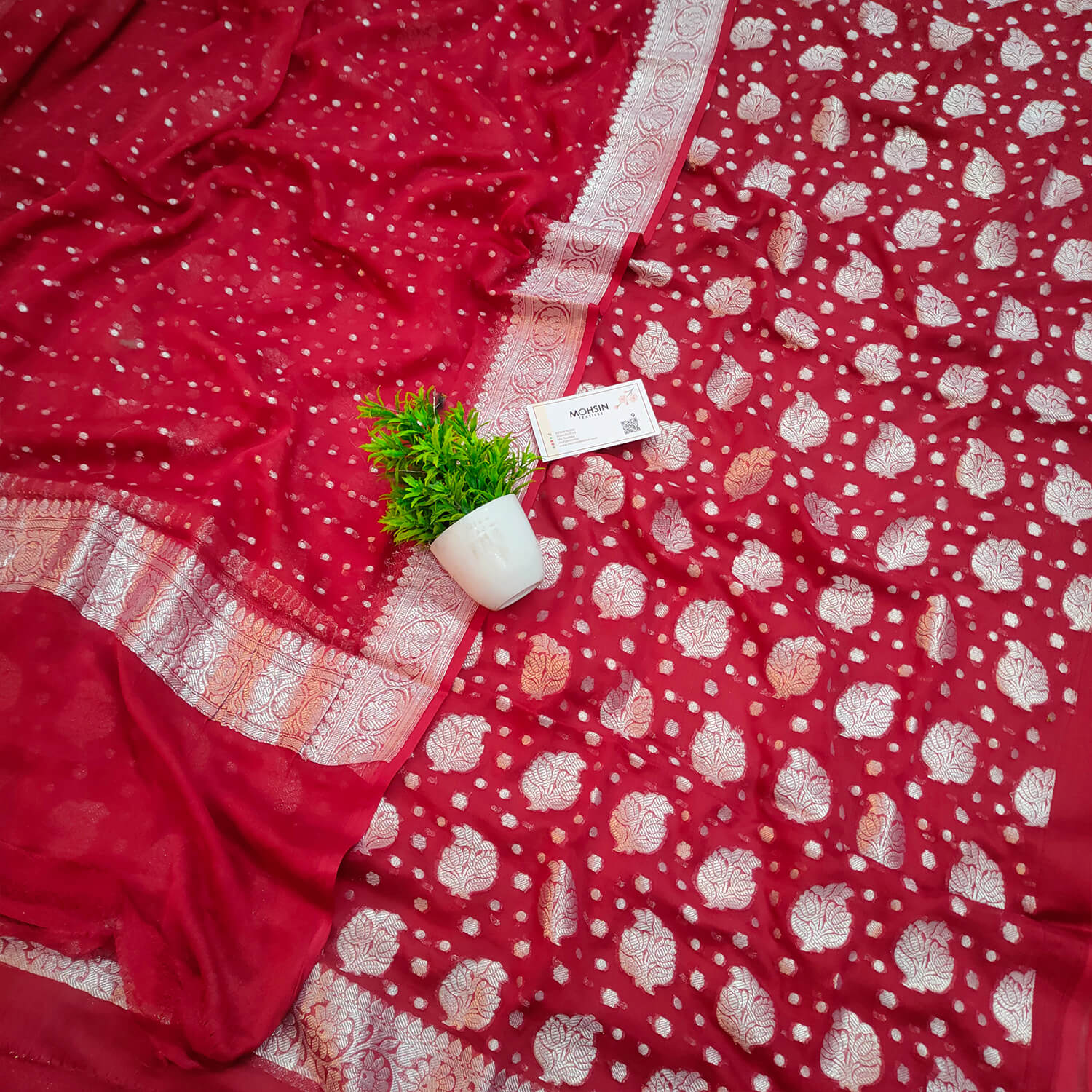 Red Handloom Pure Khaddi Georgette Banarasi Suit