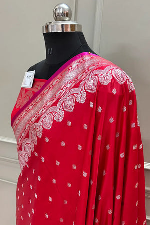 Red Jadi Buti Katan Silk Banarasi Saree