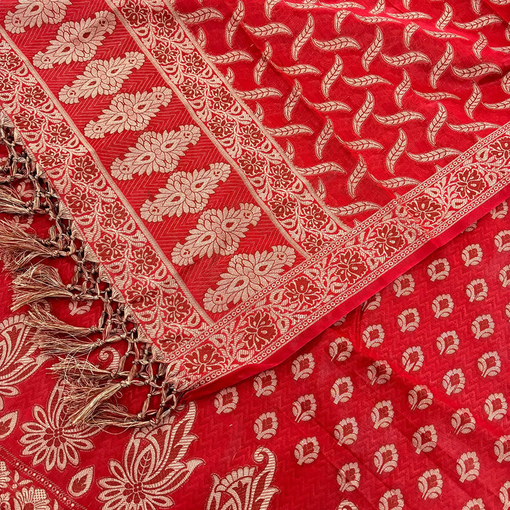 Red Jwala Buti Cotton Silk Banarasi Suit