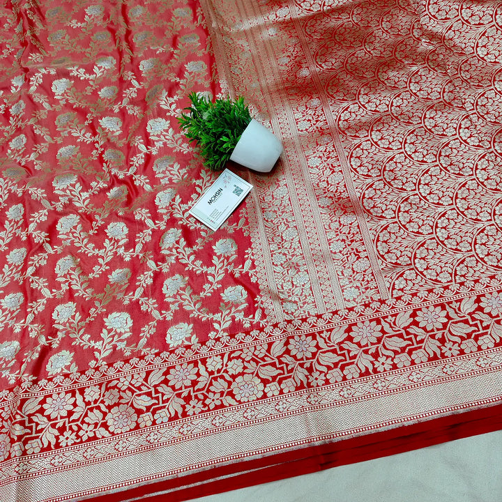 Red Maharani Jaal Crepe Silk Banarasi Saree