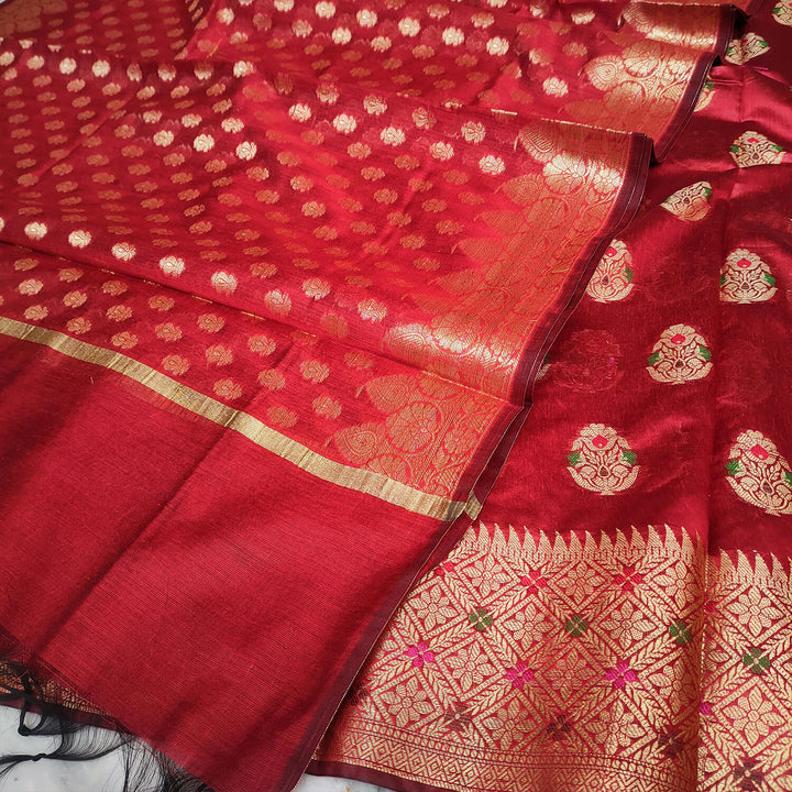Red Meenakari Golden Zari Banarasi Silk Salwar Suit