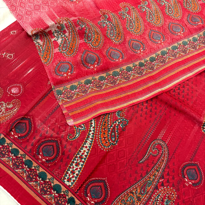 Red Printed Cotton Silk Salwar Suit