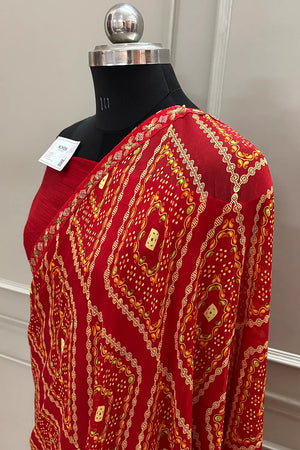 Red Printed Resham Zari Georgette Silk Banarasi Saree