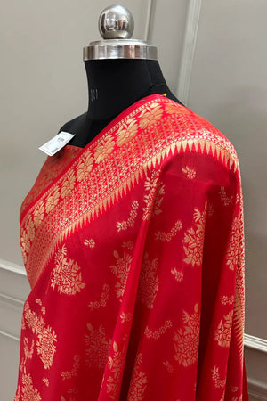 Red Resham Zari Silky Banarasi Saree