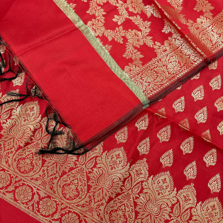 Red Xmas Tree Satin Silk Banarasi Suit