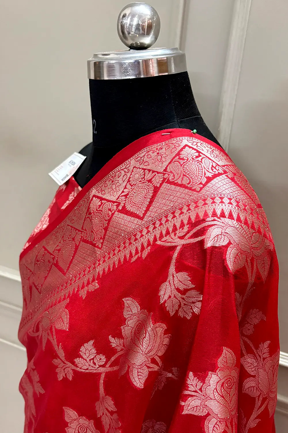 Red Zari Organza Silk Banarasi Saree