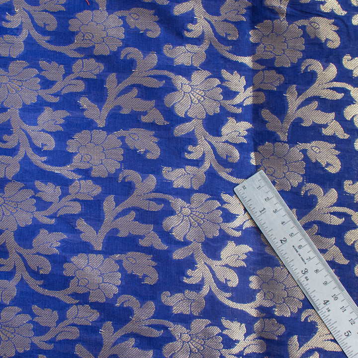 Royal Blue Golden Zari Banarasi Musrize Silk Fabric