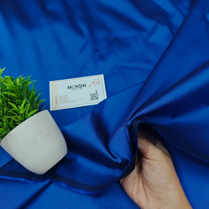 Royal Blue Plain Satin Silk Banarasi Fabric