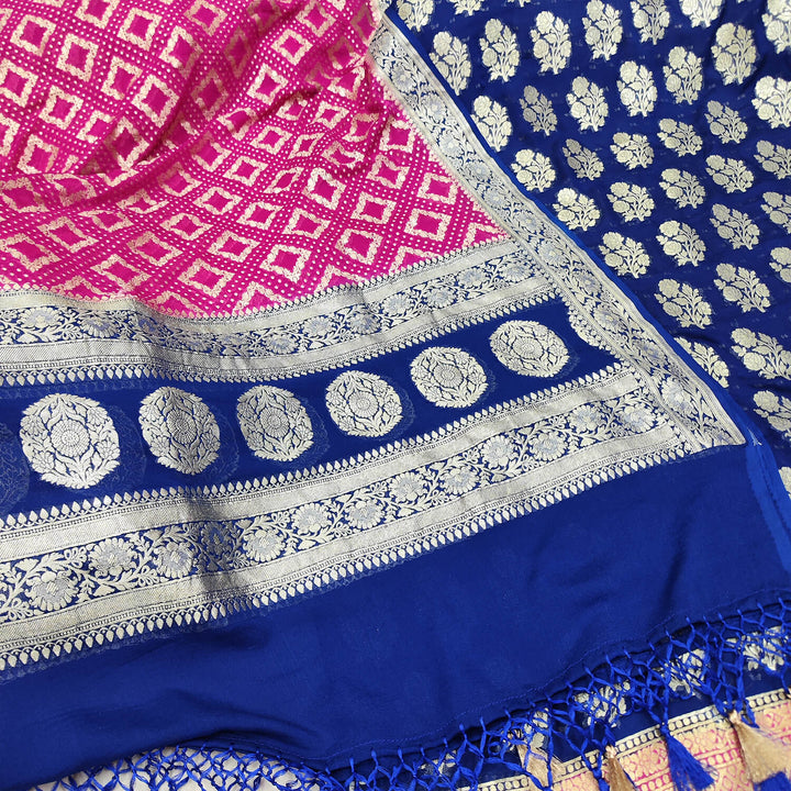 Royal Blue and Pink Handloom Georgette Silk Banarasi Suit