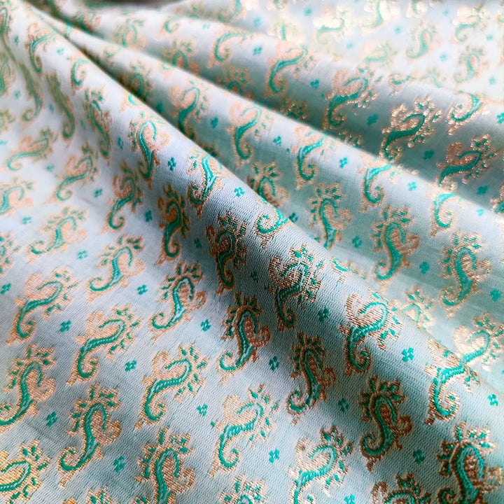 Sea Green Brocade Katan Silk Banarasi Fabric