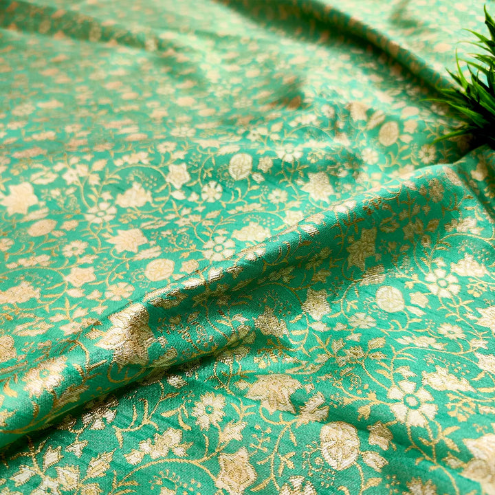 Sea Green Brocade Satin Silk Banarasi Fabric