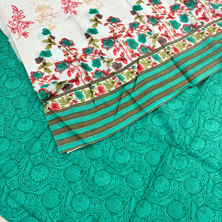 Sea Green and White Printed Cotton Silk Salwar Suit