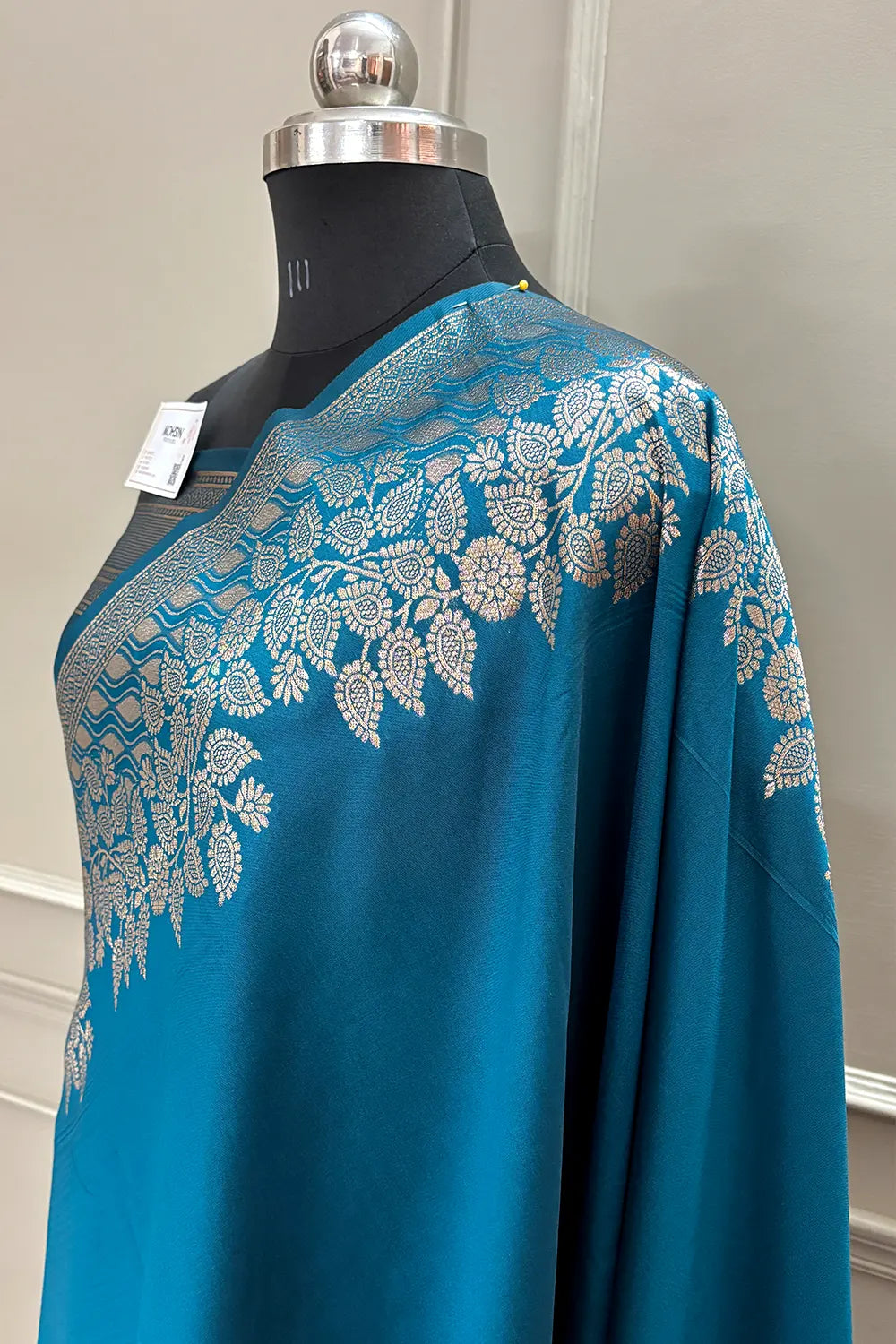 Teal Golden Zari Satin Silk Banarasi Saree