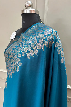 Teal Golden Zari Satin Silk Banarasi Saree