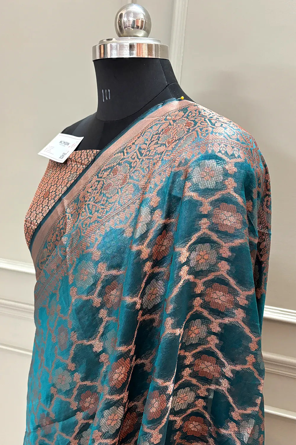 Teal Resham Zari Cotton Silk Banarasi Saree