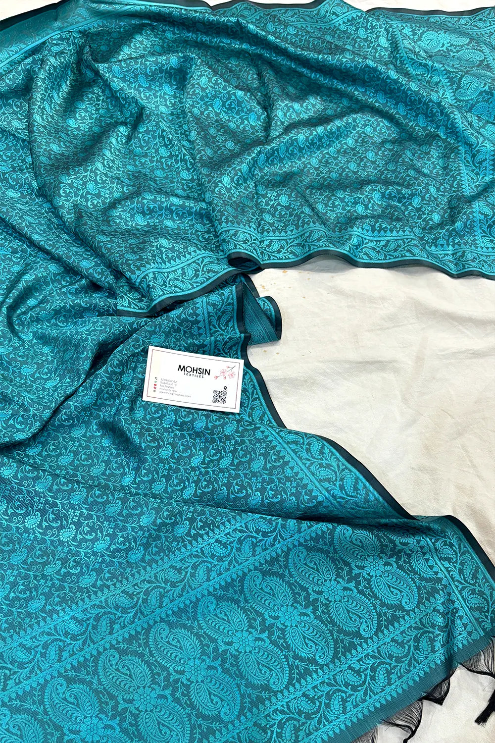 Teal Resham Zari Silk Banarasi Stole