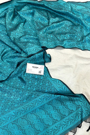 Teal Resham Zari Silk Banarasi Stole