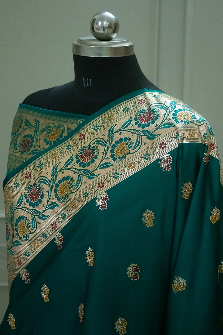 Teal Twins Buti Katan Silk Banarasi Saree