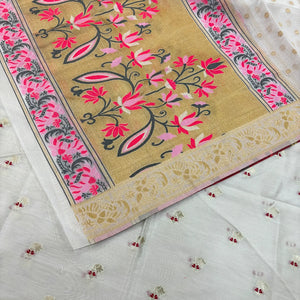 White Golden Zari Cotton Silk Banarasi Suit
