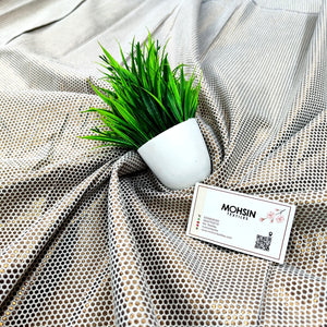 White Honeycomb Shimmer Silk Banarasi Fabric