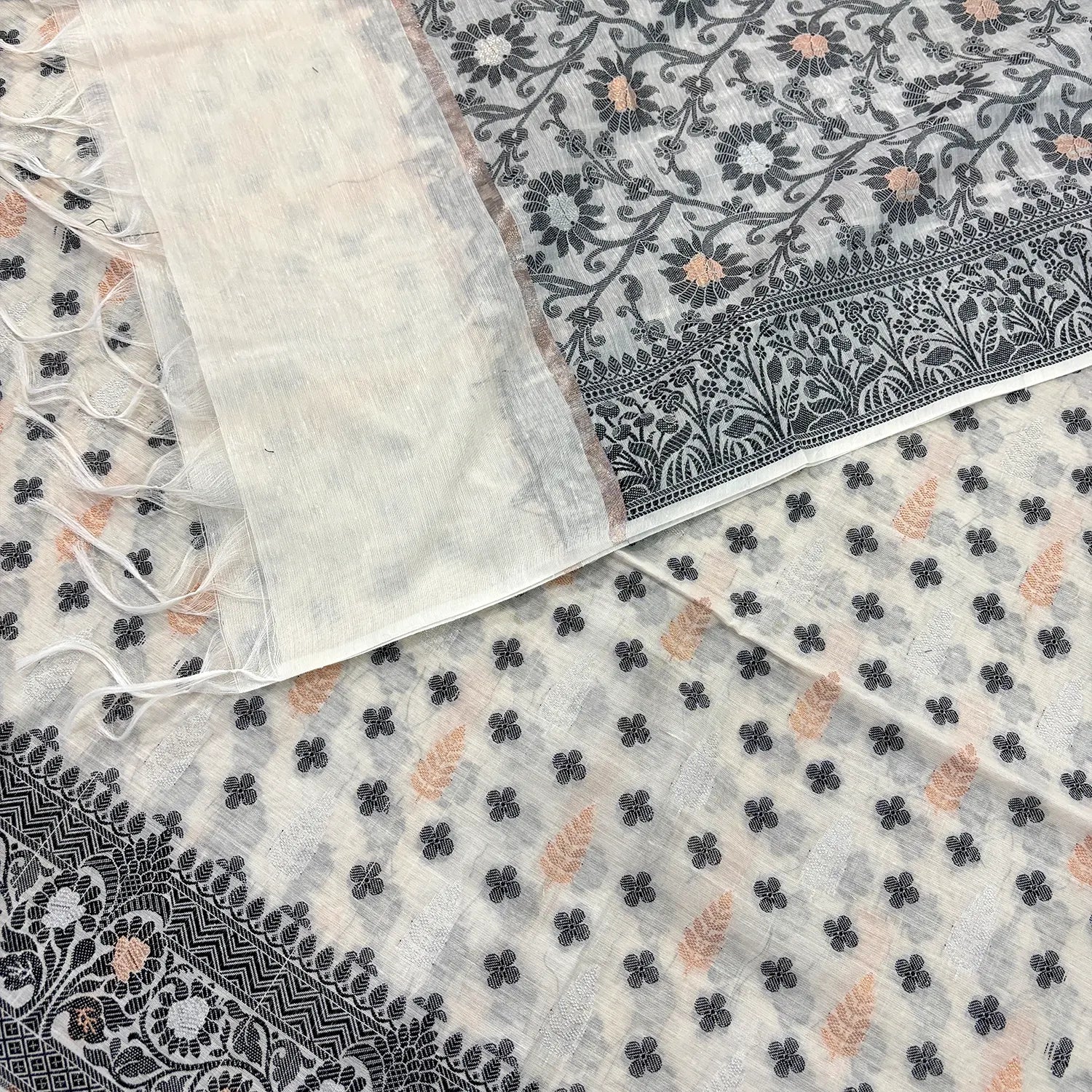 White Resham Zari Banarasi Silk Suit