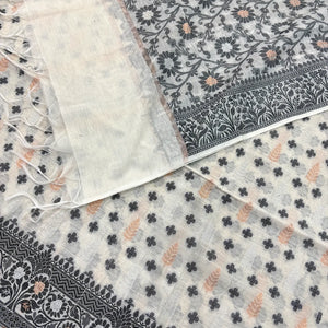 White Resham Zari Banarasi Silk Suit