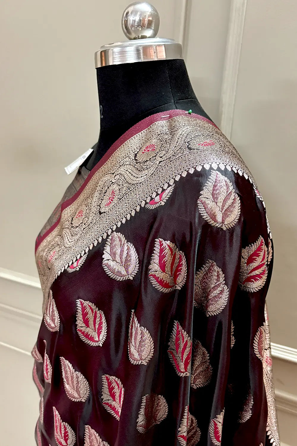Wine Golden Zari Katan Silk Banarasi Saree
