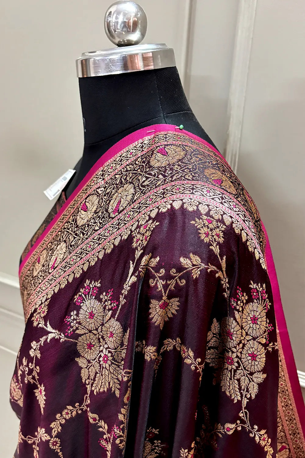 Wine Golden Zari Katan Silk Banarasi Saree