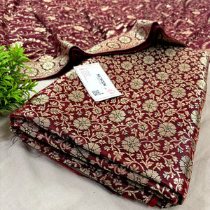 Wine Golden Zari Kimkhab Silk Banarasi Gharara