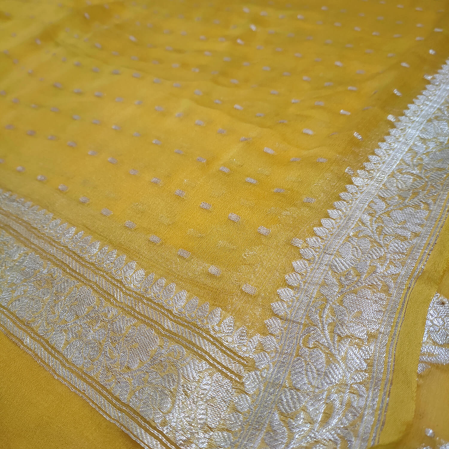 Yellow Pure Khaddi Handloom Georgette Silk Banarasi Suit