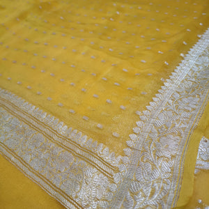 Yellow Pure Khaddi Handloom Georgette Silk Banarasi Suit
