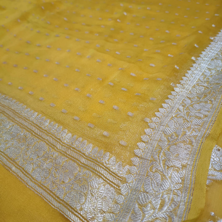 Yellow Pure Khaddi Handloom Georgette Silk Banarasi Suit