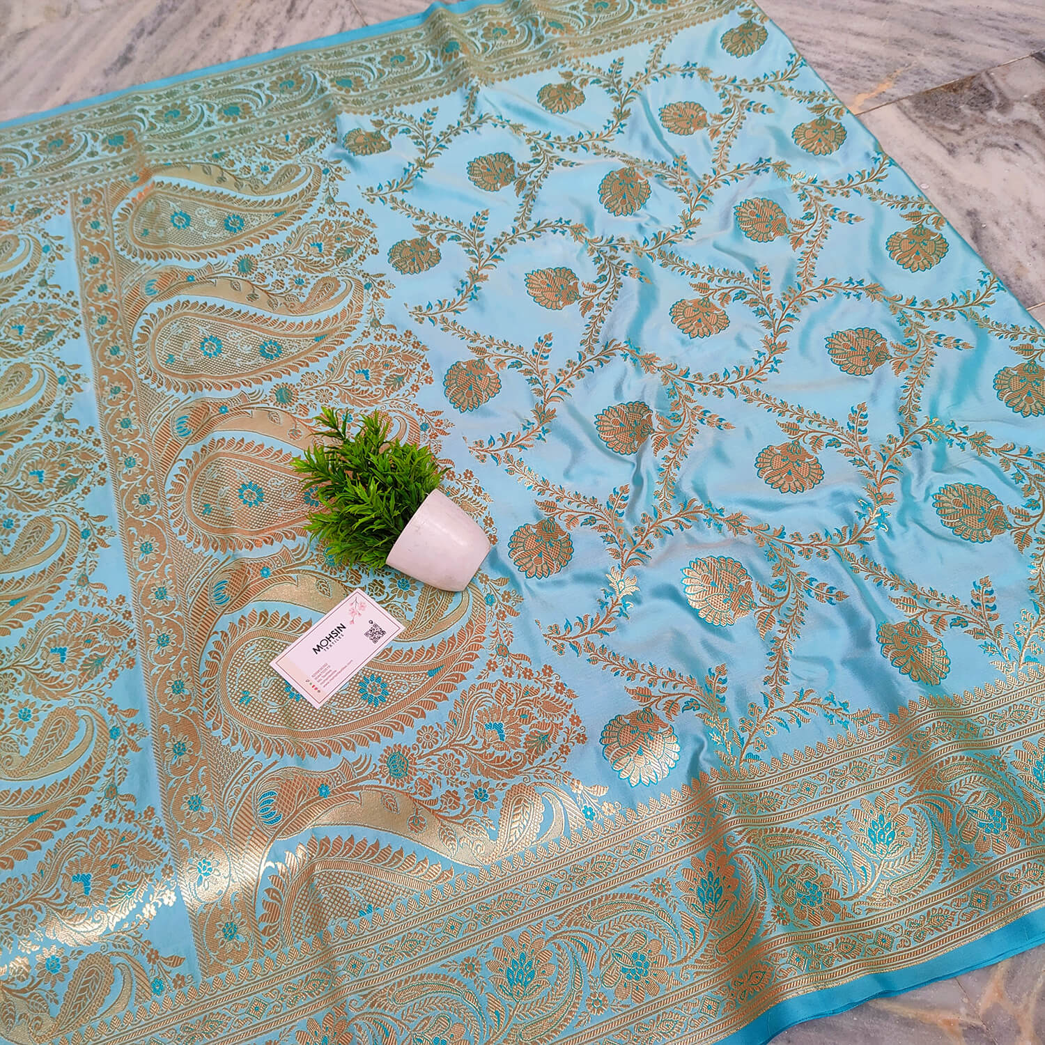 Beautiful Pretty Firozi Colour Banarasi With Rich Pallu Saree -  skybluefashions