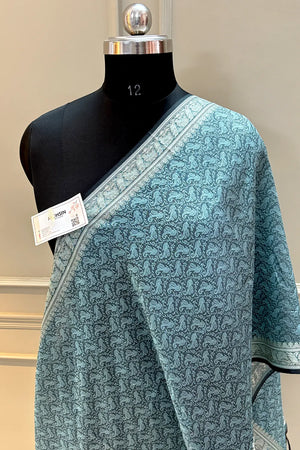 Firozi Resham Zari Silk Banarasi Stole