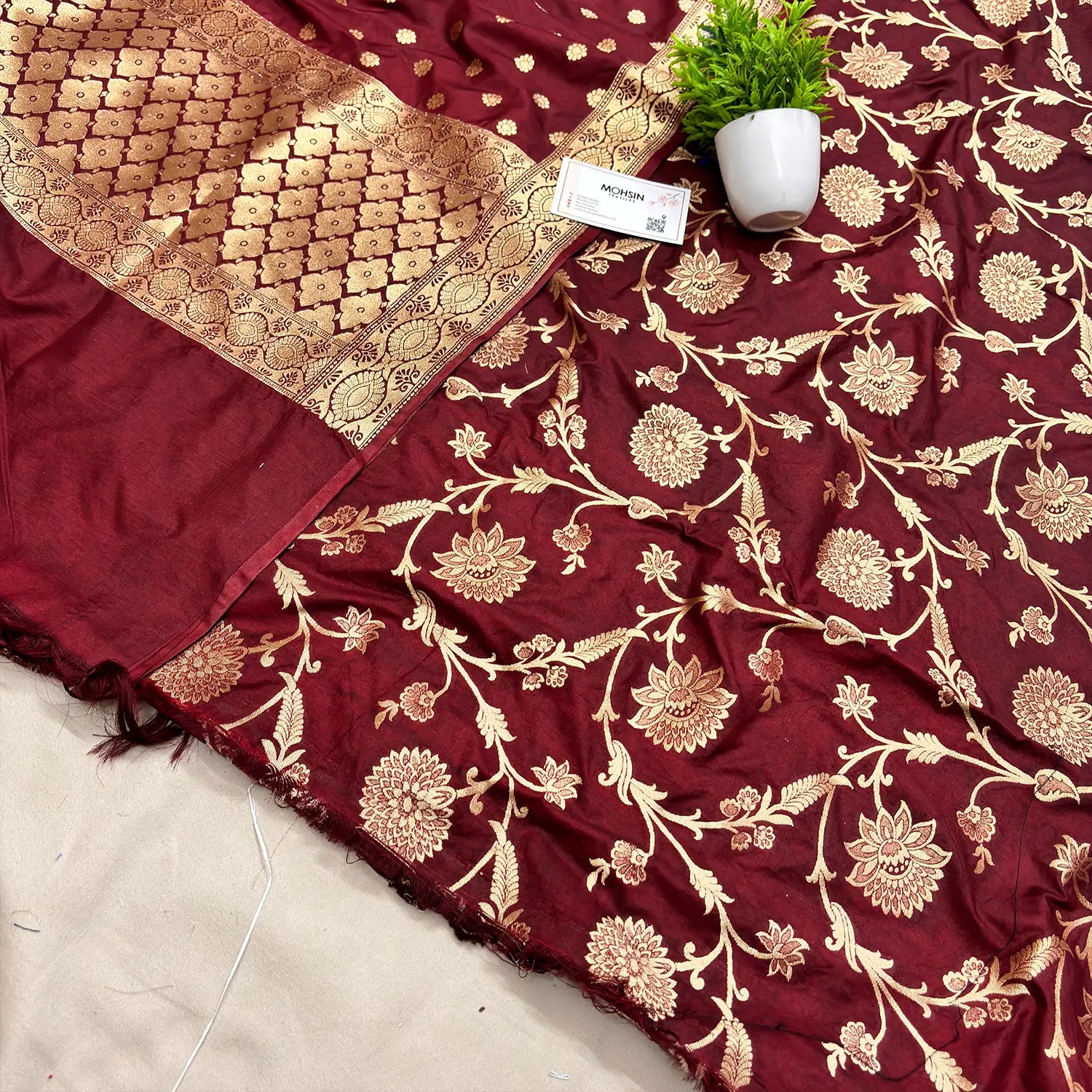 Maroon Golden Zari Katan Silk Banarasi Suit